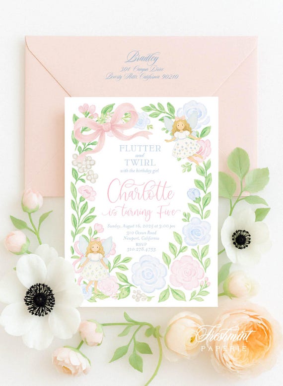 Fairy Party Invitation | Fairy Invite | Watercolor Fairies Party | Fairy Garden | Fairy Birthday | Fairy Party | Grandmillennial | Floral