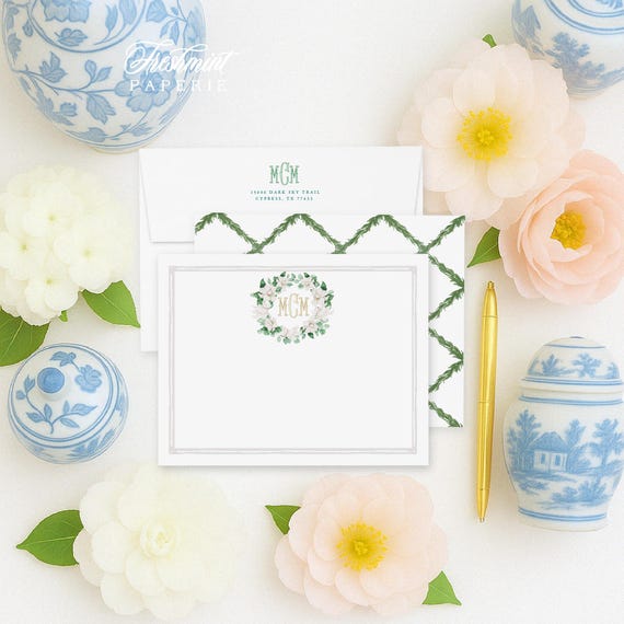 Magnolia Personalized Stationery - Monogram Note Cards - Monogram Stationery Note Cards - Magnolia Flowers - Magnolias - set32