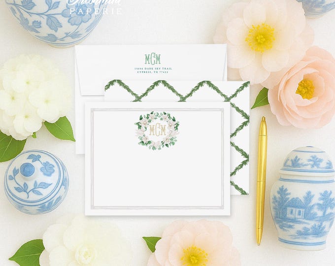 Magnolia Personalized Stationery - Monogram Note Cards - Monogram Stationery Note Cards - Magnolia Flowers - Magnolias - set32