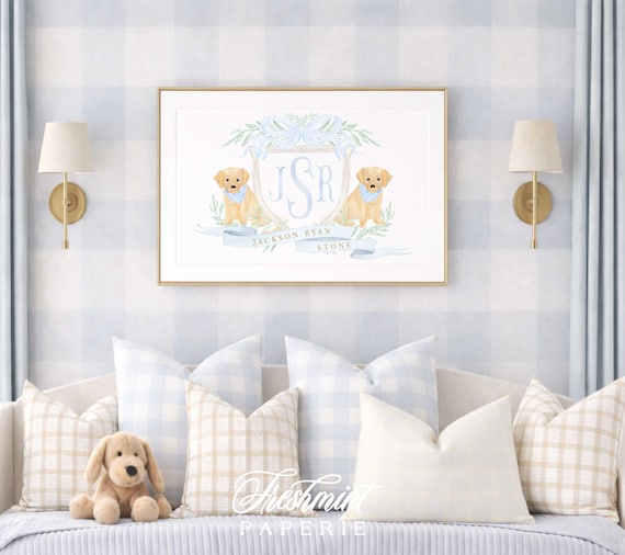 Puppy Nursery Wall Art, Labrador, Golden Retriever Print, Yellow Lab, Grandmillennial