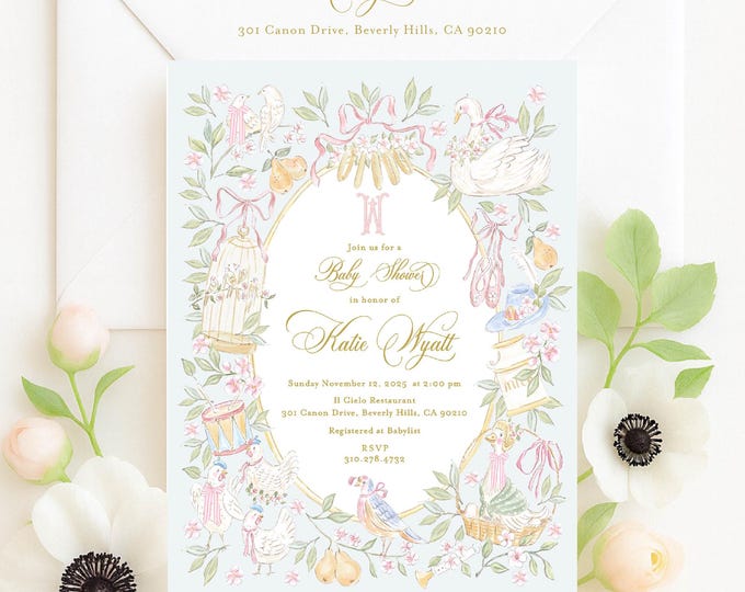 Christmas Carol Baby Shower Invitation: Nursery Rhyme Monogram (Digital or Printed Option