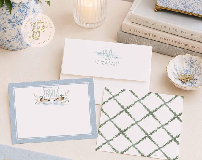 Personalized Mallard Duck Stationery - Monogram Note Cards