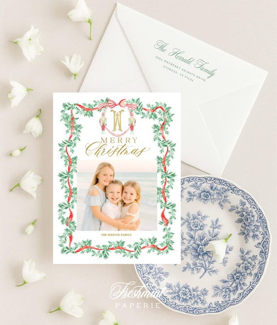 Nutcracker Christmas Photo Cards, Red Ribbon Holiday Cards