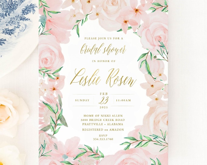 Peony invitation, Pink Peony invitation, Bridal Shower Invitation, Peonies Invitation, Peony invite, Pink Peony, Watercolor Peonies, Floral