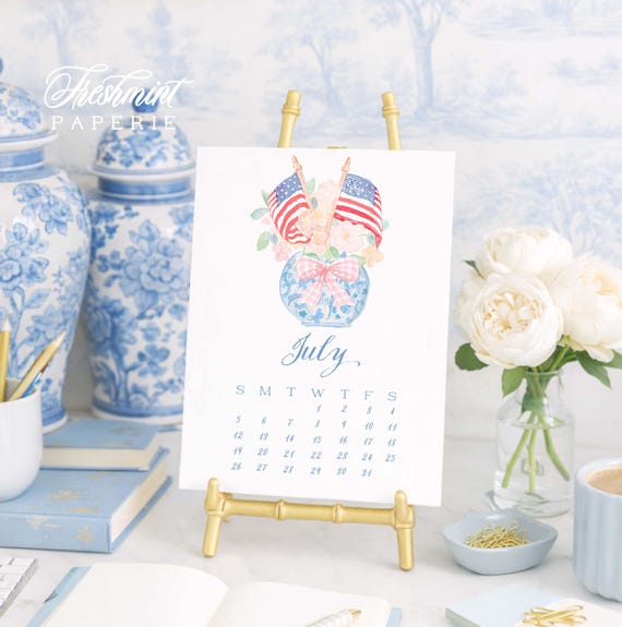2026 Desk Calendar, Grandmillennial calendar, Watercolor Calendar, Monthly calendar, Desktop Calendar, Ginger Jar calendar, chinoiserie