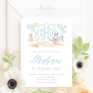 Watercolor Puppy Crest Invitations  - Puppy invitation - Puppy Birthday Invitation - Puppy Party - Puppy Love - Dog invitation - First Bday