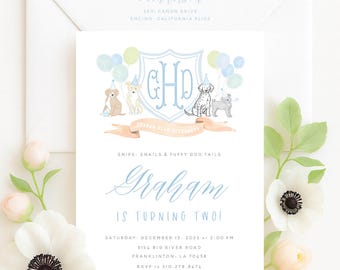 Watercolor Puppy Crest Invitations  - Puppy invitation - Puppy Birthday Invitation - Puppy Party - Puppy Love - Dog invitation - First Bday