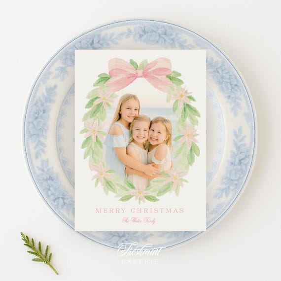 Watercolor Christmas Photo Cards: Wreath Holiday Card