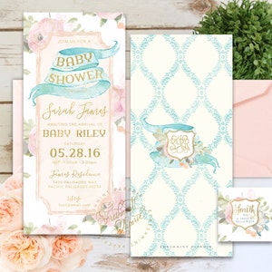 style 252 | baby shower floral invitation | vintage baby shower invitation | shabby chic baby shower invitation | shabby chic invitation