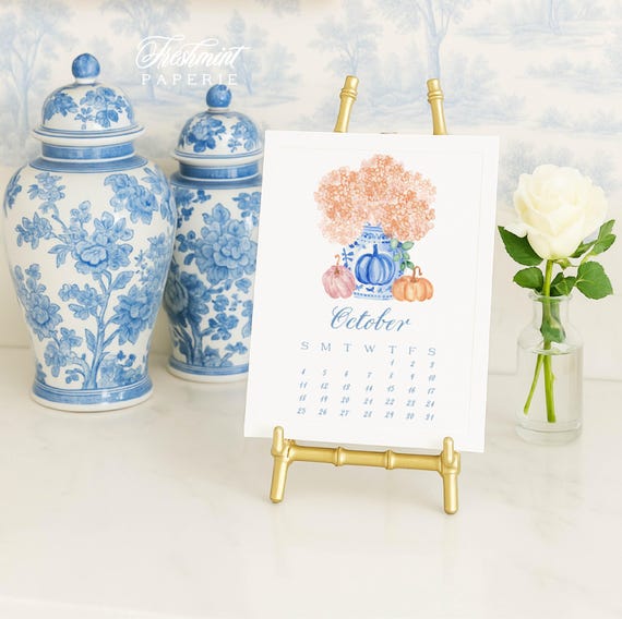 2026 Desk Calendar, Grandmillennial calendar, Watercolor Calendar, Monthly calendar, Desktop Calendar, Ginger Jar calendar, chinoiserie
