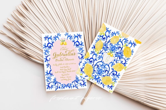 Lemon invitation Tuscan Bridal Shower Invitation Citrus invitation Blue tile invitation Lemon Bridal Shower invitation Italian Bridal Shower