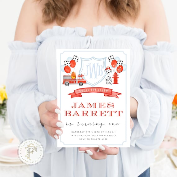 Fire Truck Invitations - Dalmation invitation - Fire Truck Birthday Invitation - Fire Truck Party - Firefighter Invitation - First Bday