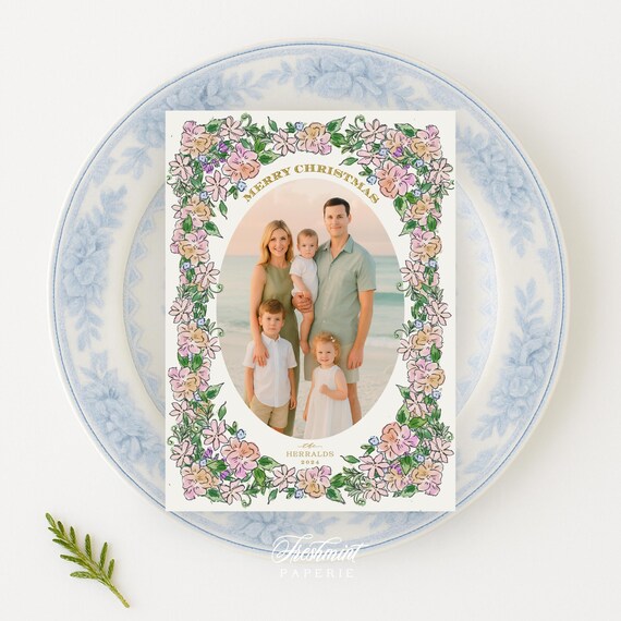 Pink Floral Christmas Photo Cards: Watercolor Holiday Design