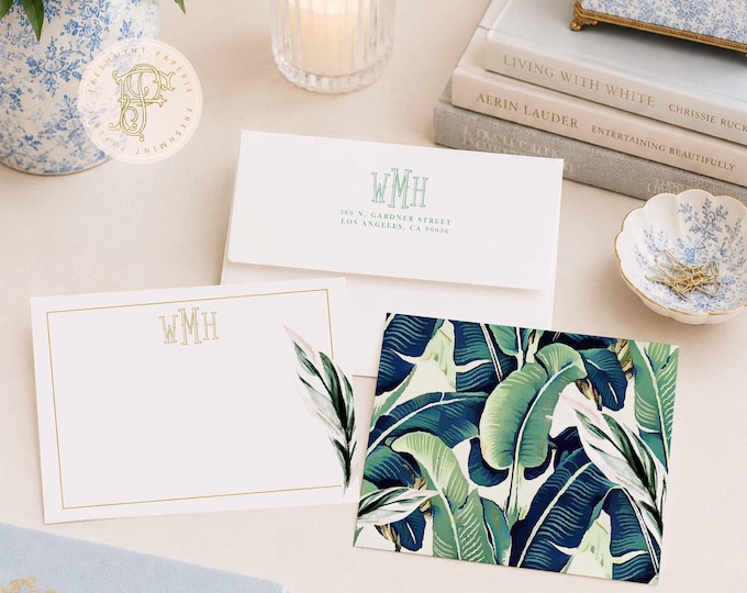 Personalized Monogram Note Cards – Beverly Hills Hotel Style, Tropical, Classic