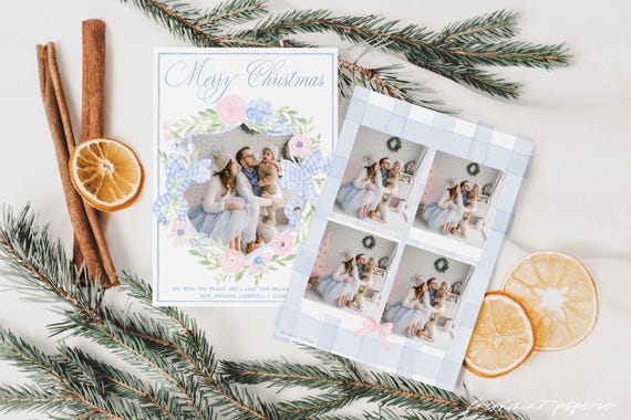 Chinoiserie Christmas Photo Cards, Gingham Holiday Cards