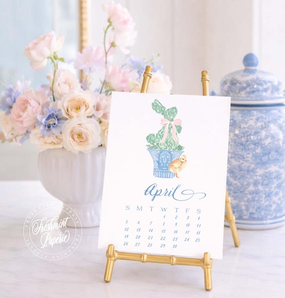 2026 Desk Calendar, Grandmillennial calendar, Watercolor Calendar, Monthly calendar, Desktop Calendar, Ginger Jar calendar, chinoiserie