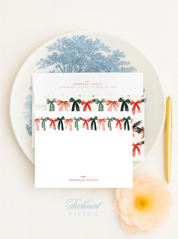 Holiday Notecards, Personalized Stationery, Notecards, Ribbon Notecards, Christmas Notecards, Christmas Stationery, Velvet ribbons