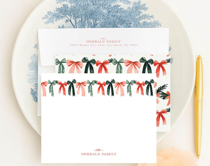 Personalized Christmas Notecards with Velvet Ribbons
