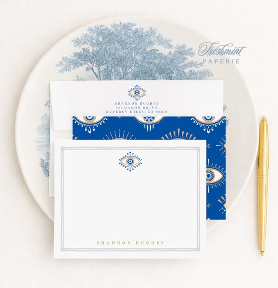 Evil Eye Note Cards, Monogram, Stationery,  set46