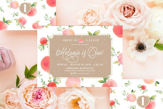 Peach invitation - sweet as a peach Invitation - summer peach Invitation - peach Invitation - Southern birthday invites - picnic invitation