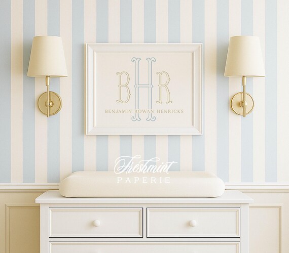 Monogram Nursery wall art, Monogram Nursery Wall Art, Nursery name print, Watercolor Blue Nursery Print, Custom nursery wall art, Monogram