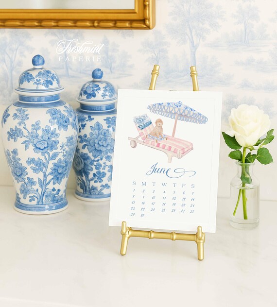Desk Calendar, Grandmillennial calendar, Watercolor Calendar, Monthly calendar, Desktop Calendar, Ginger Jar calendar, chinoiserie calendar