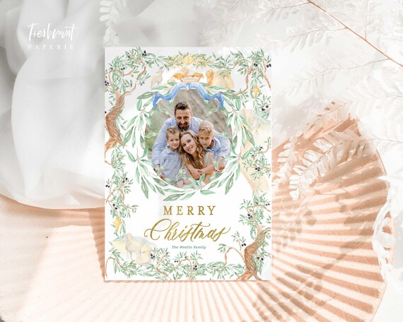 Nativity Christmas Cards, Christmas card, Photo Christmas cards, Photo holiday cards, Pretty Holiday Cards, Nativity scene, Wreath