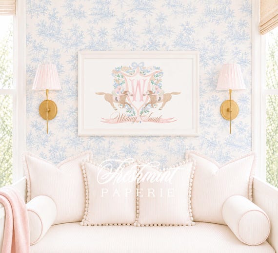 Horse Nursery Monogram Print, Pink Derby, Wall Art, Grandmillennial