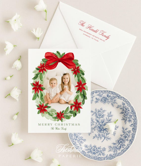 Watercolor Christmas Photo Cards: Wreath Holiday Card