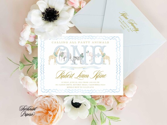 Safari First Birthday invitation, Safari invitation, Zoo invitation, Party Animals invitation, Wild One invitation, Safari Animals Invite