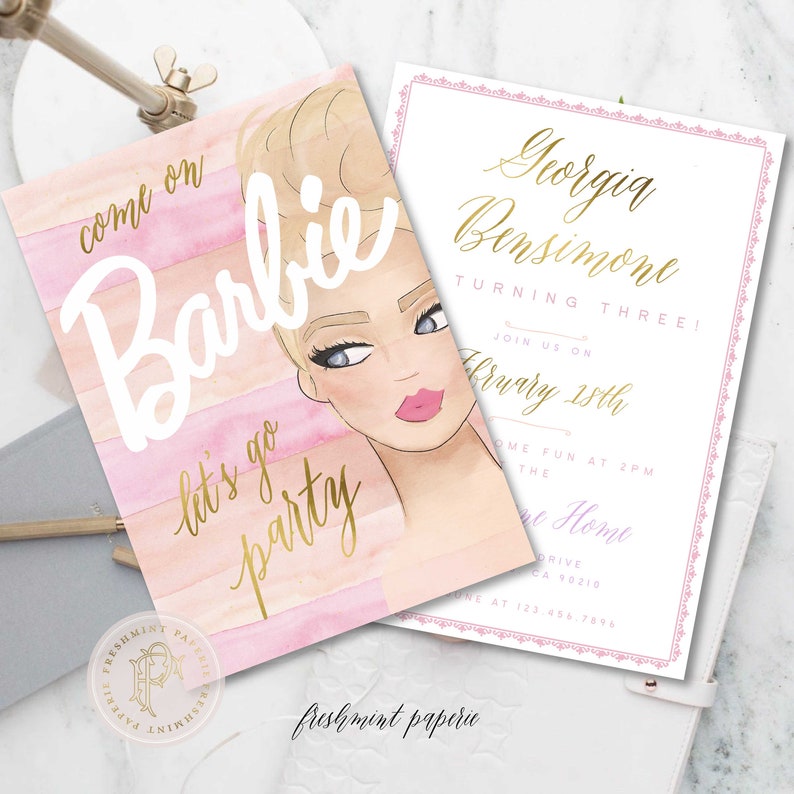 Barbie invitation Barbie Birthday Invitation Barbie Party Etsy