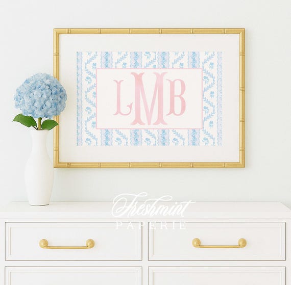 Nursery wall art, Monogram Nursery Wall Art, Nursery print, Watercolor Floral Nursery Print, Custom nursery wall art, Chinoiserie, Toile