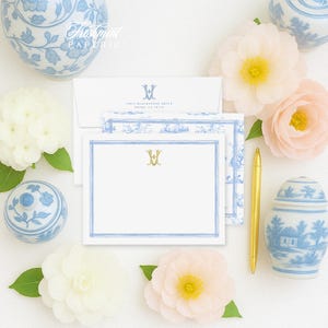 Personalisiertes Briefpapier - Ingwerglas Grußkarten - Monogramm Grußkarten - Chinoiserie Grußkarten - set23