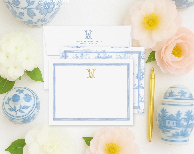 Personalized Stationery - Ginger Jar Note Cards - Monogram Note Cards - Chinoiserie Notecards - Chinoiserie - set23