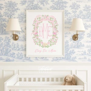 Monogramma acquerello, decorazione murale floreale per cameretta dei bambini, stampa del nome della cameretta dei bambini, monogramma per cameretta dei bambini, decorazione murale personalizzata per cameretta dei bambini, fantasia floreale per cameretta dei bambini