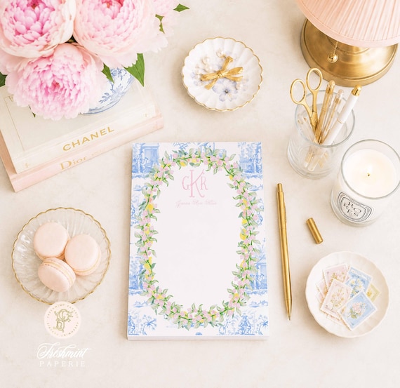 Custom Floral Monogram Notepad - 5x7