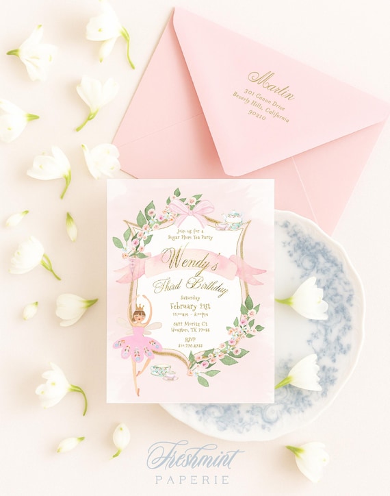 Sugar Plum Tea Party invitation, Nutcracker, Winter Onederland, Ballerina, Grandmillennial, Tutu