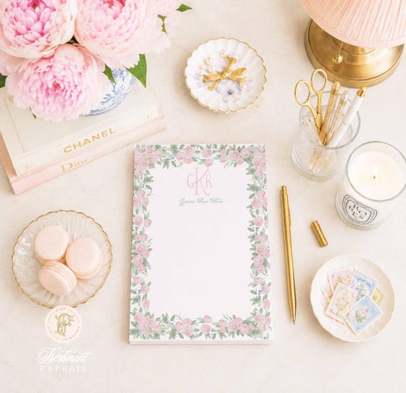 Custom Floral Monogram Notepad - 5x7