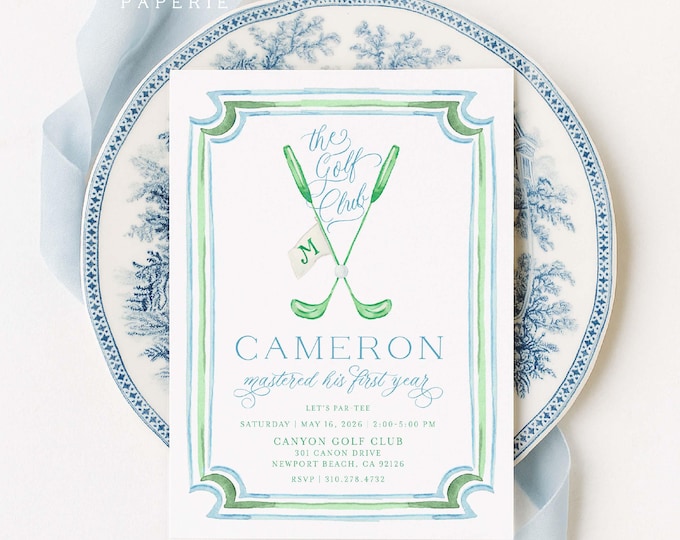 Preppy Golf Club Birthday Invitation: Gingham, Monogram, Master