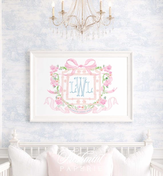 Watercolor monogram Floral nursery Wall Art, Nursery name print, Monogram Nursery, Custom nursery wall art, Whimsical floral nursery art