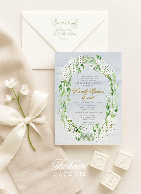 Baptism invitation - Christening invitation - Dedication invitation - Baptism - Christening - Anemone invite - Boys Baptism Invite - 138