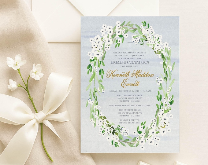 Baptism invitation - Christening invitation - Dedication invitation - Baptism - Christening - Anemone invite - Boys Baptism Invite - 138