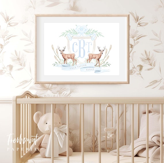 Deer wall art, Deer antlers Wall Art, Nursery name print, Deer Monogram Art Print, Whitetails nursery wall art, Buck wall art for nursery