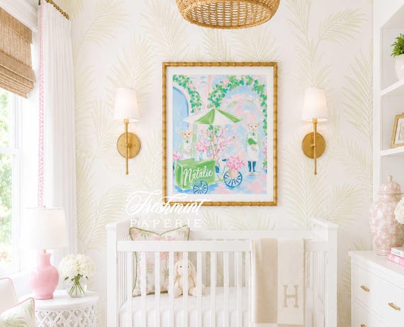 Coffee Cart Nursery Wall Art, Monogram, Bear