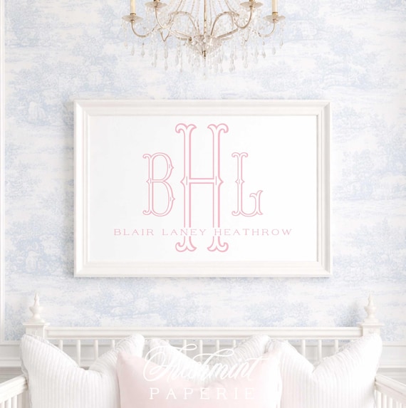 Monogram Nursery Wall Art: Custom Watercolor Name Print