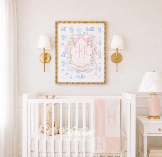 Pink Swan Nursery Art Print, Toile Personalized Wall Art