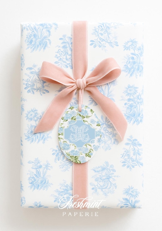 Personalized Hydrangea Monogram Gift Tags: Set of 24
