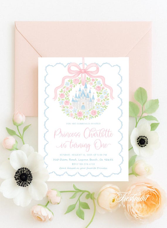 Princess Invitation, Castle invitation, Princess Party,  Girls invitation, Once upon a time, Princess Birthday Invitation, Grandmillennial