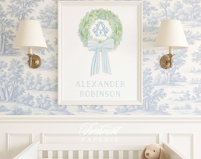 Blue Ribbon Monogram Nursery Wall Art