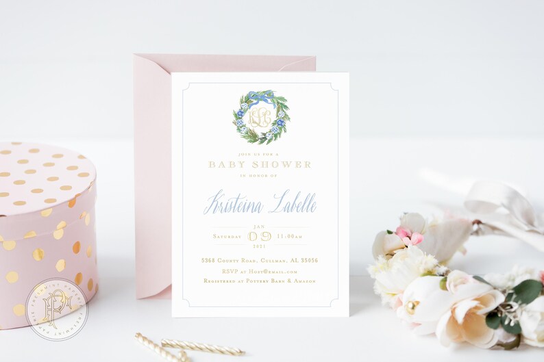 baby shower invitation Monogram Baby Shower Invitation Chinoiserie ornament invitation baby shower invitation